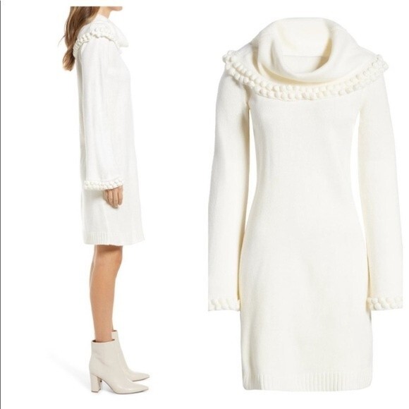 NWT Eliza J Ivory Puff Ball Turtleneck Sweater‎ Dress Size XS - Picture 3 of 10